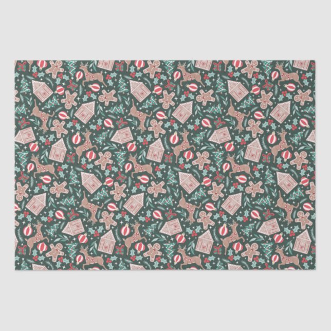 Holiday Gingerbread, Reindeer, & Christmas Tree Tissue Paper (Front)