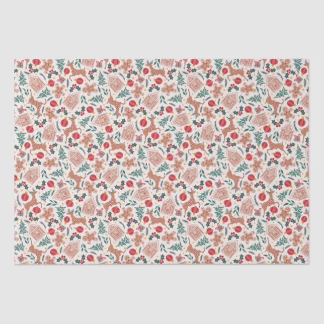 Holiday Gingerbread, Reindeer, & Christmas Tree Tissue Paper (Front)