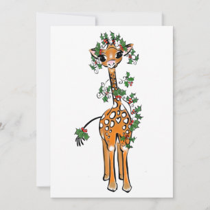 Holiday Giraffe- holiday holly garland Card