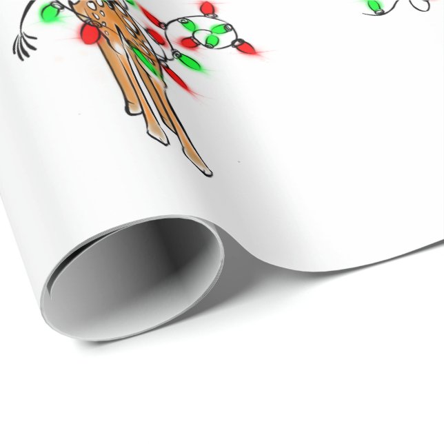 Holiday Giraffe- twinkle red and green lights Wrapping Paper (Roll Corner)