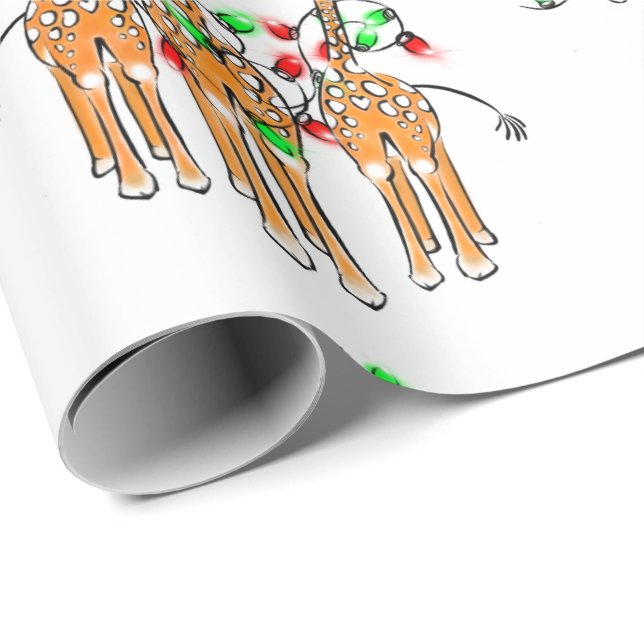 Holiday Giraffes, twinkle red and green lights Wrapping Paper (Roll Corner)