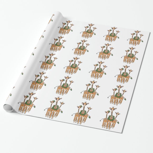 Holiday Giraffe's Wrapping Paper (Unrolled)