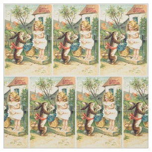 Holiday Girl & Bunny Vintage Easter Fabric