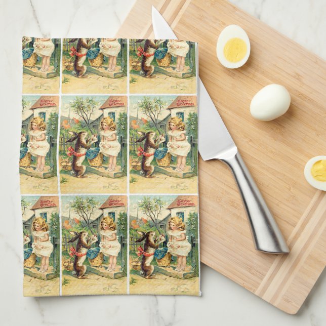 Holiday Girl & Bunny Vintage Easter Kitchen Towels (Quarter Fold)
