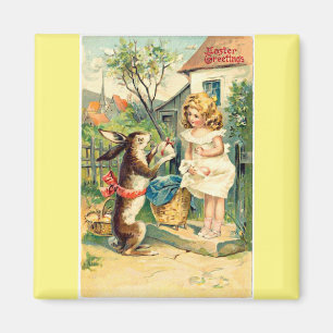 Holiday Girl & Bunny Vintage Easter Magnet