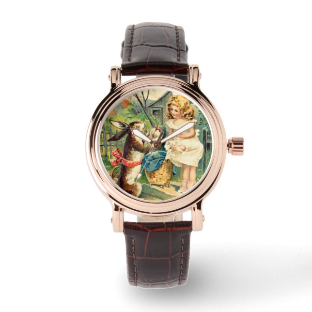 Holiday Girl & Bunny Vintage Easter Watch (Front)