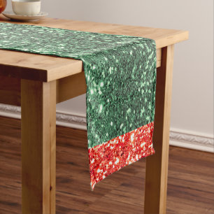 Holiday Glitter Red Green Bling Sparkly Chic Short Table Runner