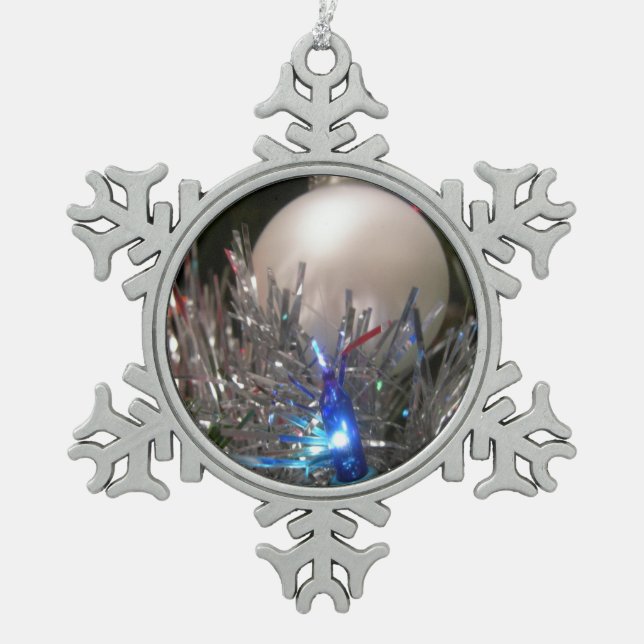 Holiday glitter snowflake pewter christmas ornament (Front)