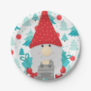 Holiday Gnome with gifts Paper Plate