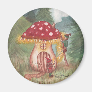 Holiday Gnomes and Mushroom Home Magnet
