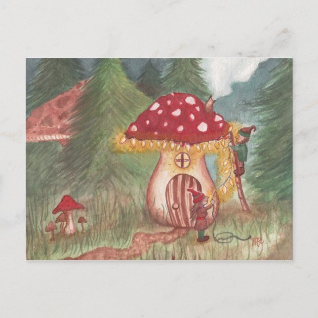 Holiday Gnomes and Mushroom Home Postcard (Front)