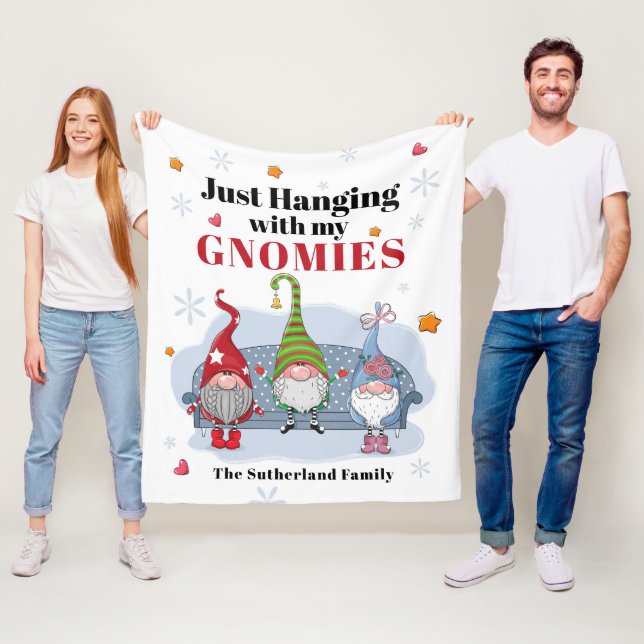 Holiday Gnomes Personalized Christmas Family Fleece Blanket (In Situ)