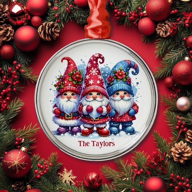 Holiday Gnomes Personalized Christmas Metal Ornament (Creator Uploaded)