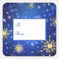 Holiday Gold Blue Snowflakes Xmas Christmas