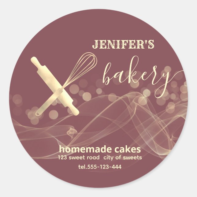 Holiday gold bokeh baked goods bakery classic round sticker (Front)