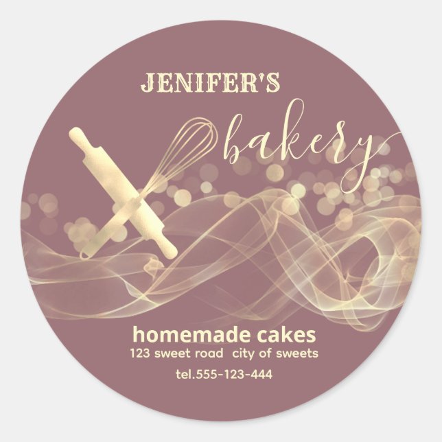 Holiday gold bokeh baked goods bakery classic round sticker (Front)