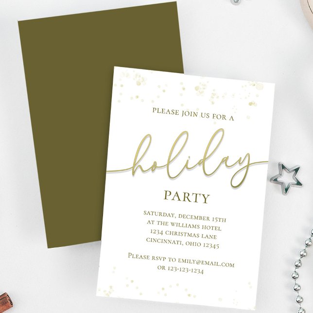 Holiday Gold Calligraphy Script Simple Glitter  Invitation (Holiday party gold gradient calligraphy script invitation. With a scannable QR Code.)