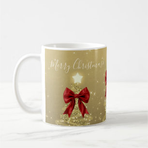 Holiday Gold Christmas Trees w/ Red Bows Coffee Mug