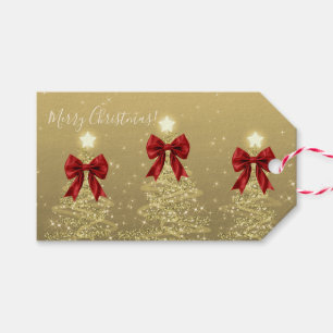 Holiday Gold Christmas Trees w/ Red Bows Gift Tags