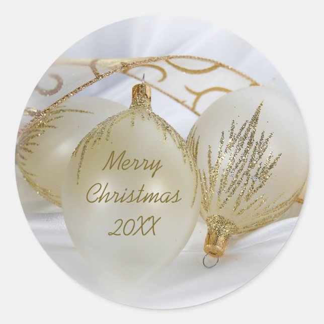 Holiday Gold Ornaments Classic Round Sticker (Front)