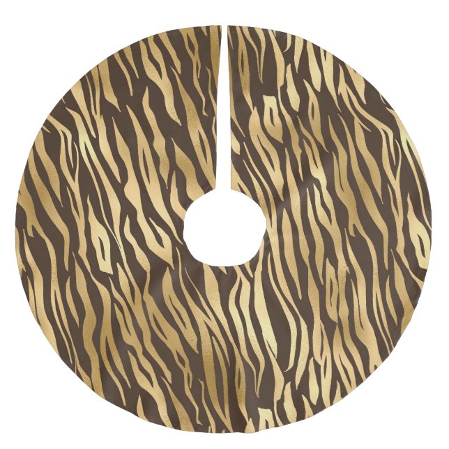 Holiday Gold Tiger Elegant Animal Chic Brushed Polyester Tree Skirt (Front)