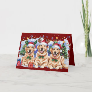 Holiday Golden Retriever Merry Christmas Card Red