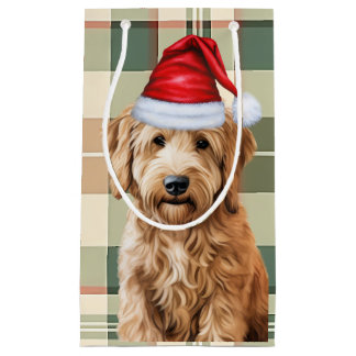 Holiday Goldendoodle Dog and Plaid Christmas Small Gift Bag