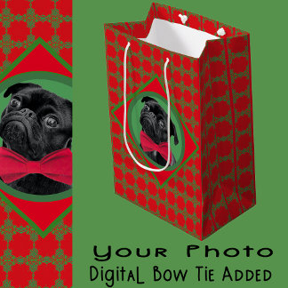 Holiday Green and Red with Your Photo and Bow Tie Medium Gift Bag