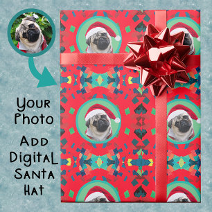 Holiday Green and Red with Your Photo and Bow Tie Wrapping Paper