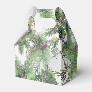 Holiday Green & Pine Cones Country Winter Wedding Favor Box