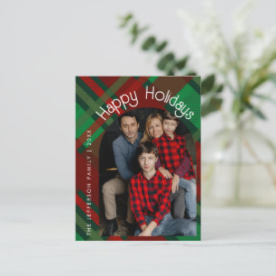 Holiday Green & Red Chequered Pattern Photo Postcard