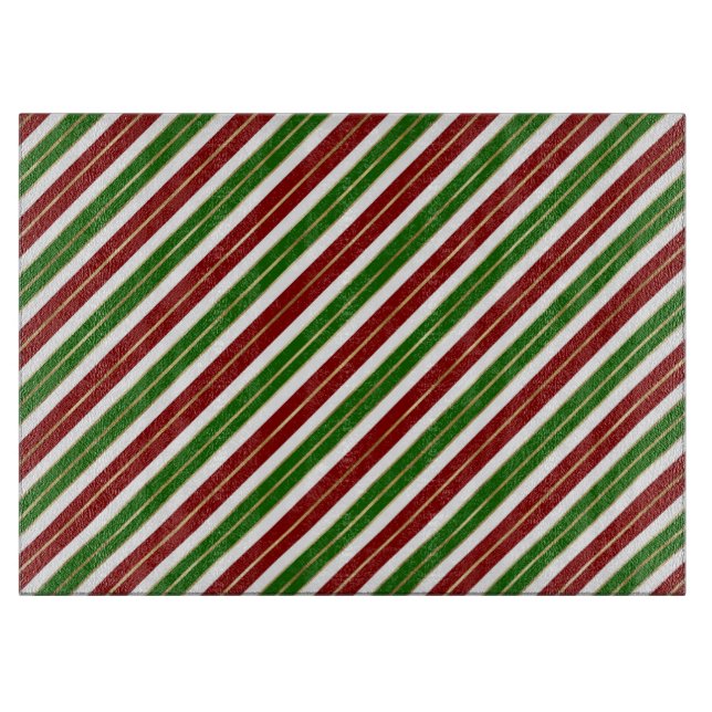 Holiday Green, Red & Gold Foil Christmas Stripes Cutting Board (Front)