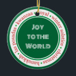 Holiday Green/Red Ornament<br><div class="desc">A perfect ornament to give.  All the December holidays surround your message!  Personalize it with your own words or purchase as is.</div>