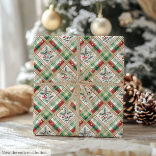 Holiday green & red watercolor chequered wrap roll wrapping paper