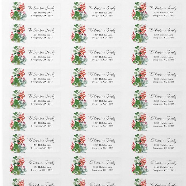 Holiday Green Return Adresse (Christmas Holiday Greenery Personalized Return Address Label by Painted Paperie
)