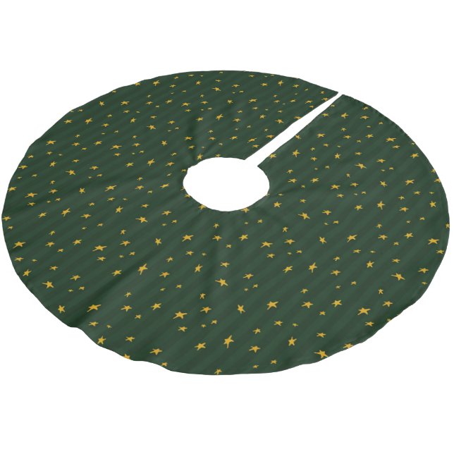 Holiday Green Yellow Star Stripe Christmas Brushed Polyester Tree Skirt (Angled)