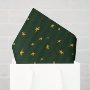 Holiday Green Yellow Star Stripe Christmas Tissue Paper