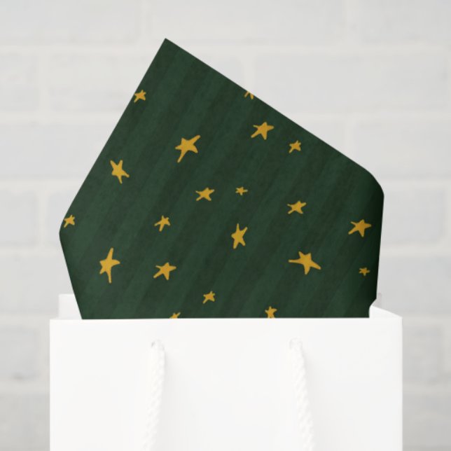 Holiday Green Yellow Star Stripe Christmas Tissue Paper (Gift Bag)