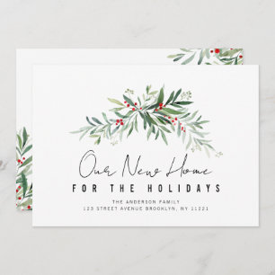 holiday greenery moving announcement card