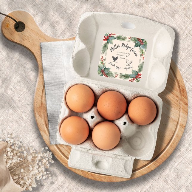 Holiday Greenery Vintage Egg Carton Square Sticker (Creator Uploaded)