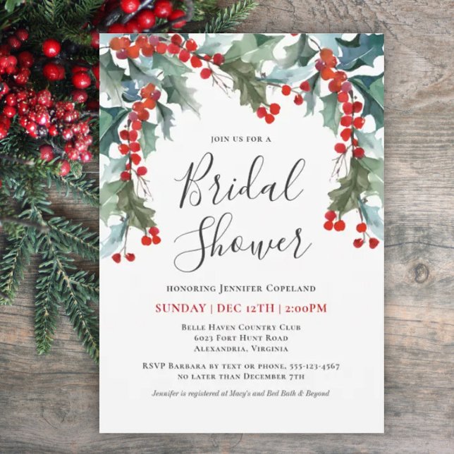Holiday Greenery Watercolor Bridal Shower Invitation (Creator Uploaded)