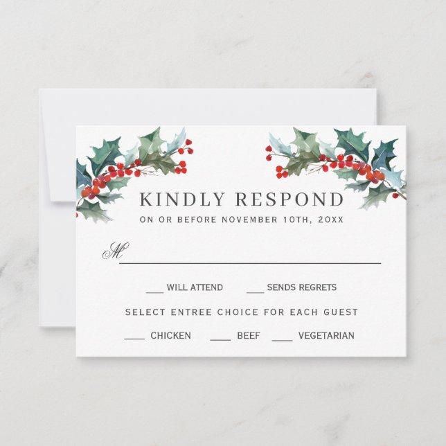 Holiday Greenery Watercolor RSVP with Entrees (Front)