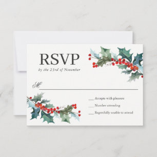 Holiday Greenery Watercolor Wedding RSVP