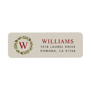 Holiday Greenery Wreath Monogram Address