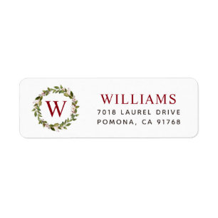 Holiday Greenery Wreath Monogram Address