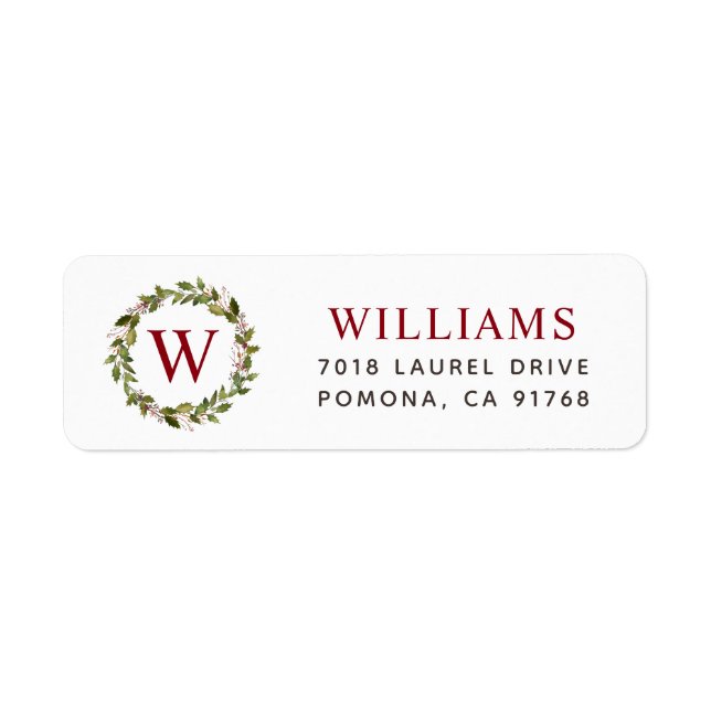 Holiday Greenery Wreath Monogram Address (Front)