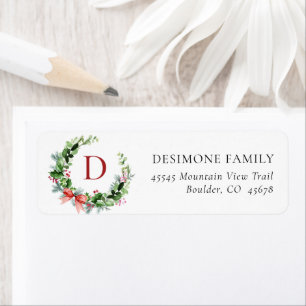 Holiday Greens Wreath Monogramme Adresse de retour