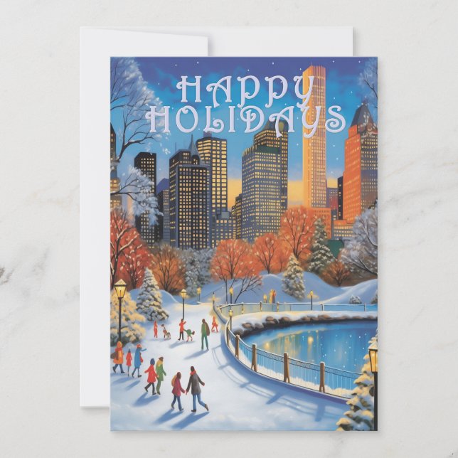 Holiday Greeting Card City Park Winter Skating (Front)