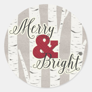 Holiday Greeting Merry & Bright Birch Classic Round Sticker