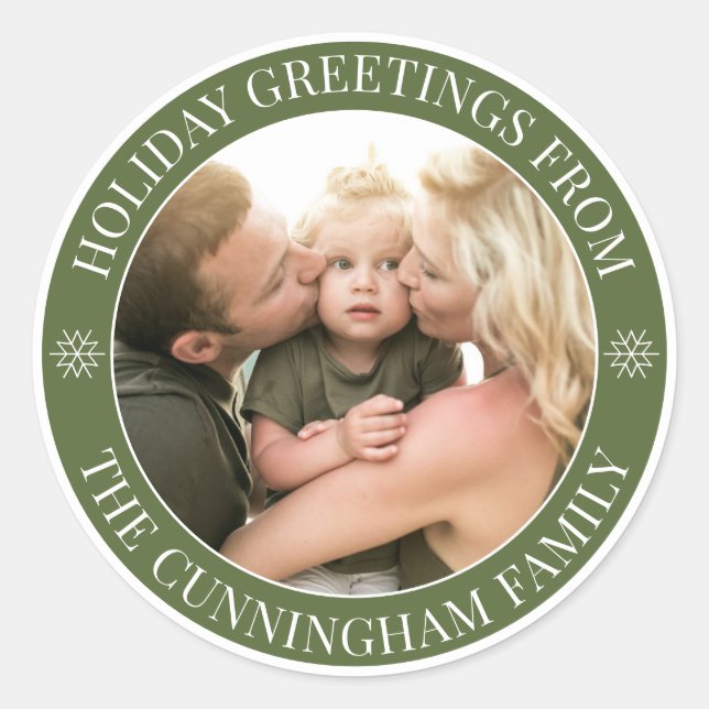 Holiday Greetings | Custom Photo Classic Round Sticker (Front)